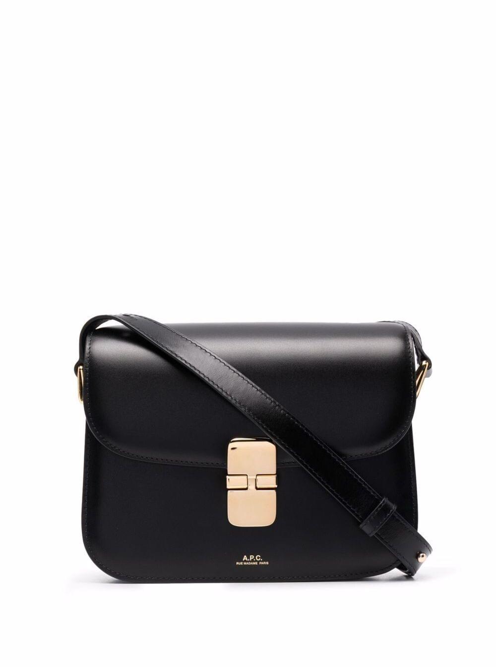 A.P.C. Women 'Grace' Black Small Crossbody Bag With Adjustable Strap And Logo Lettering Imprinted On The Front In Leather For Women