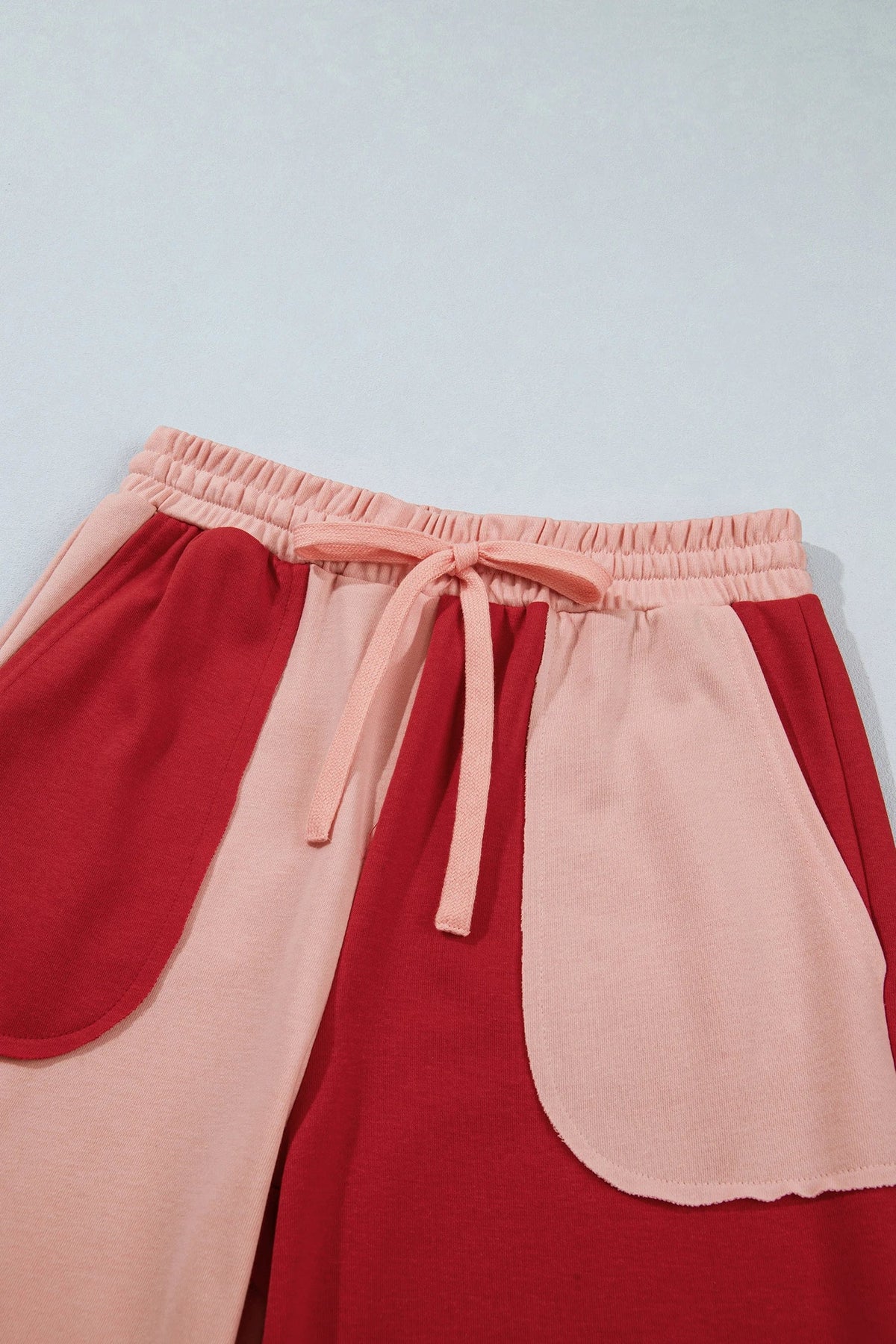 Colorblock Raw Seam Drawstring Wide Leg Pants