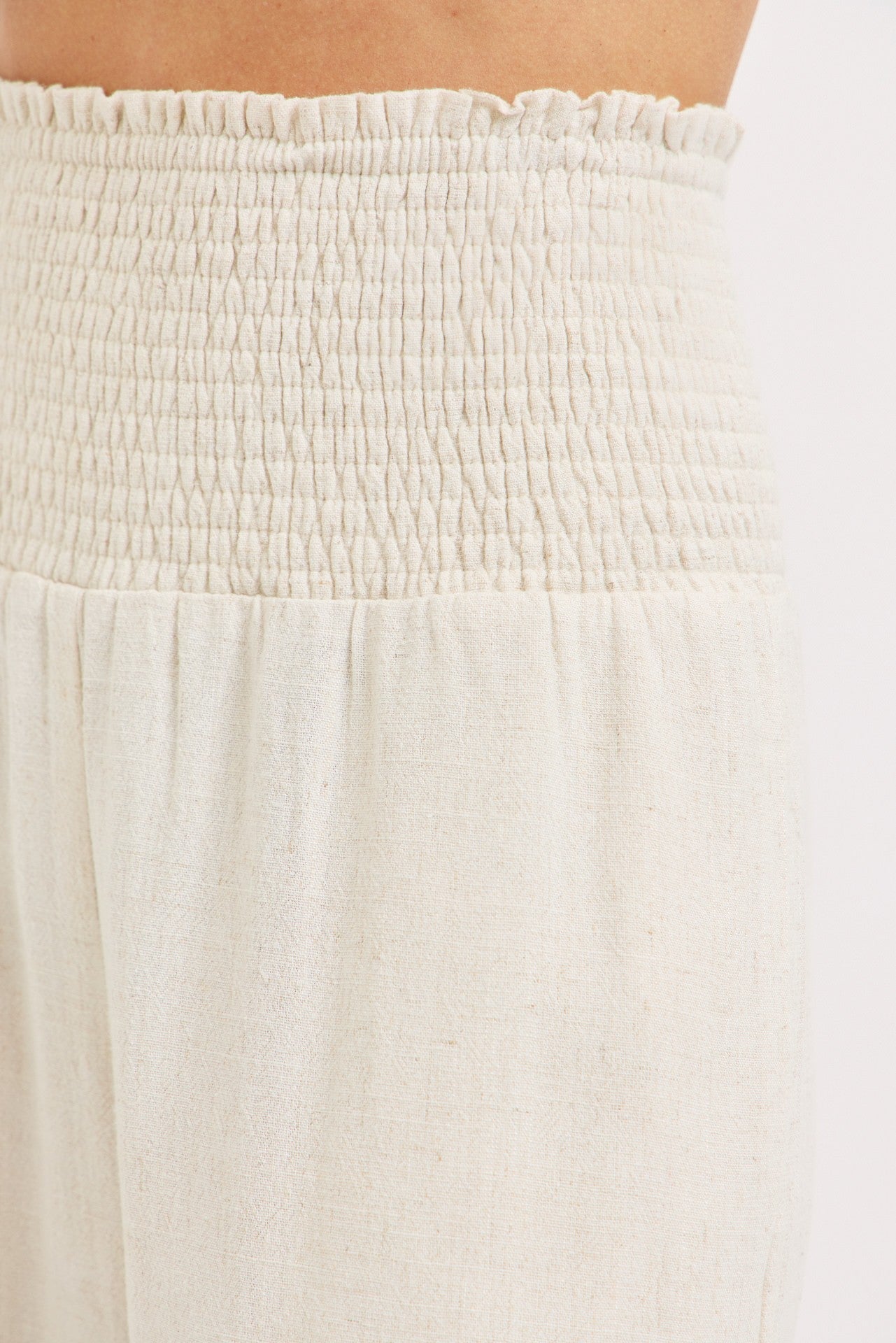 Smock Wasit Lined Blend Wide Leg High Rise Pants