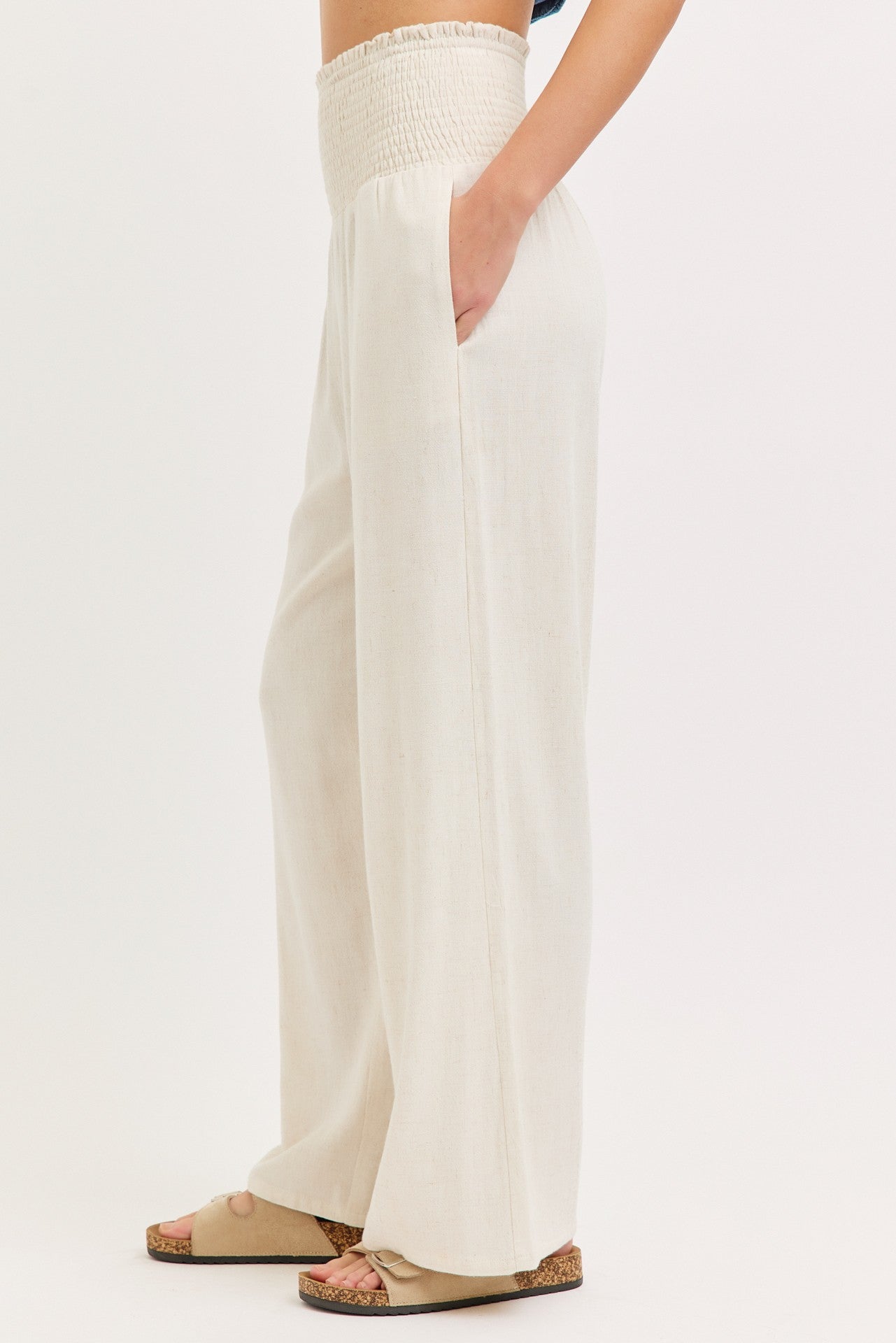 Smock Wasit Lined Blend Wide Leg High Rise Pants
