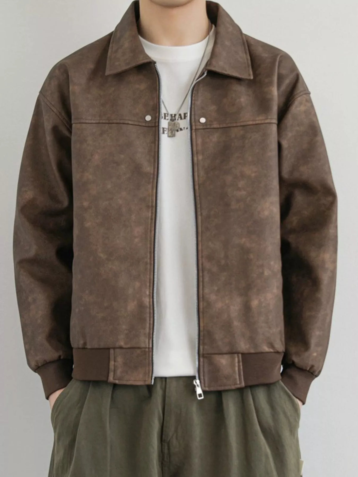 Men's Plus Size Zip Up Faux Leather Shacket