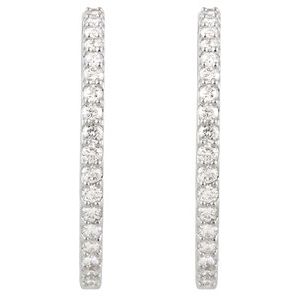 Sterling Silver Imitation White Cubic Zirconia Inside-Outside 34.5 mm Hinged Hoop Earrings