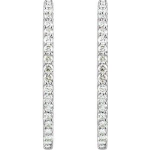 Sterling Silver Imitation White Cubic Zirconia Inside-Outside 41.5 mm Hinged Hoop Earrings