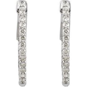 Sterling Silver Imitation White Cubic Zirconia Inside-Outside 19 mm Hinged Hoop Earrings
