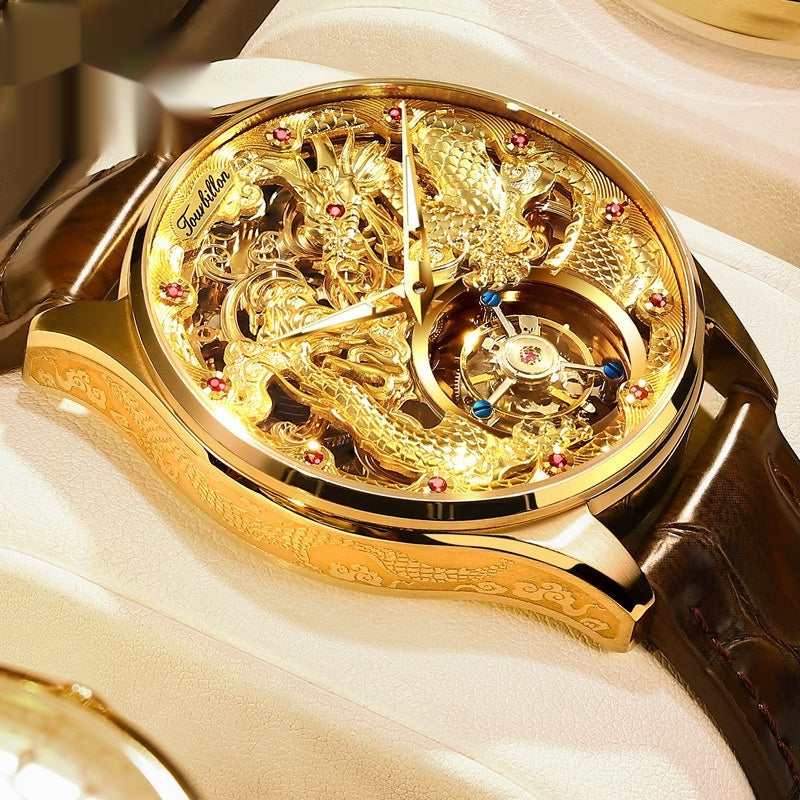 Luxury Golden Water-Resistant Mens Watch With Tourbillon