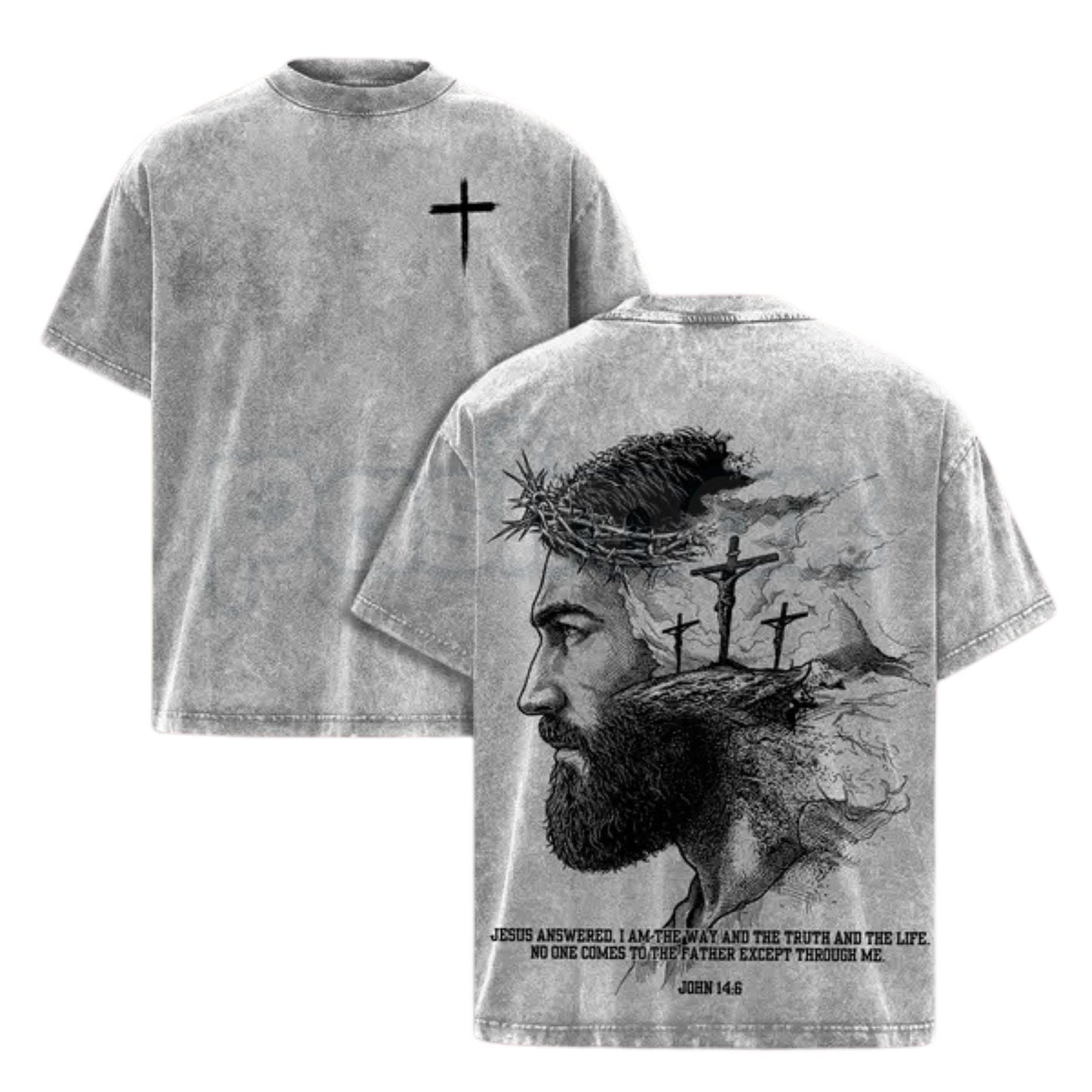 Jesus Christ John 14:6 Bible Verse T-Shirt – Double-Sided Christian Graphic Tee, Vintage Washed Lightweight Cotton Faith Streetwear