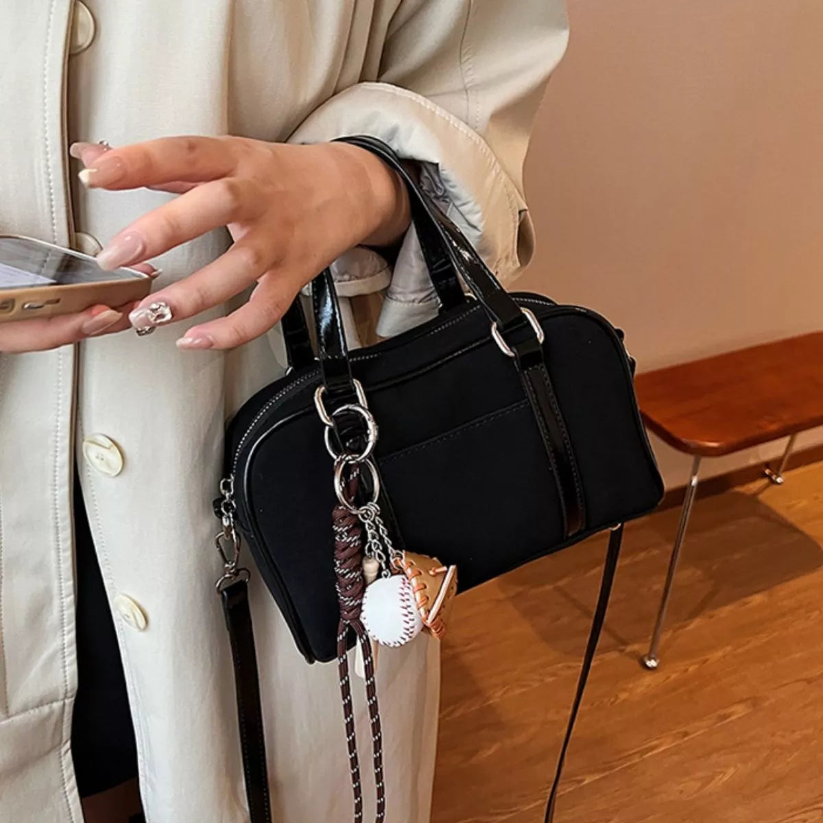 Buckle Crossbody Bag with Charm