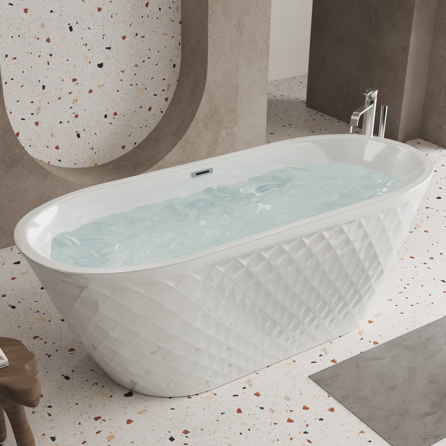59" Acrylic Freestanding Bathtub with Unique Diamond Pattern Design