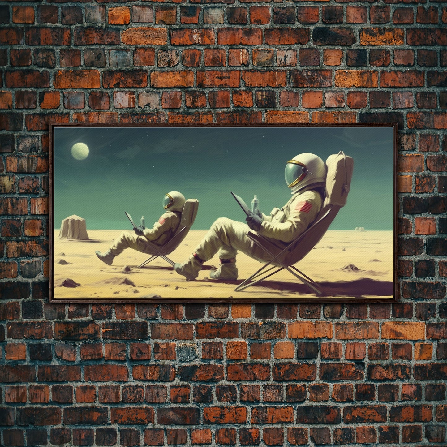 Alien Astronauts On Vacation, Canvas Wall Art, Space Art, Ready To Hang Canvas Print, Gift For Him, Gamer Room Art, Large Wall Decor