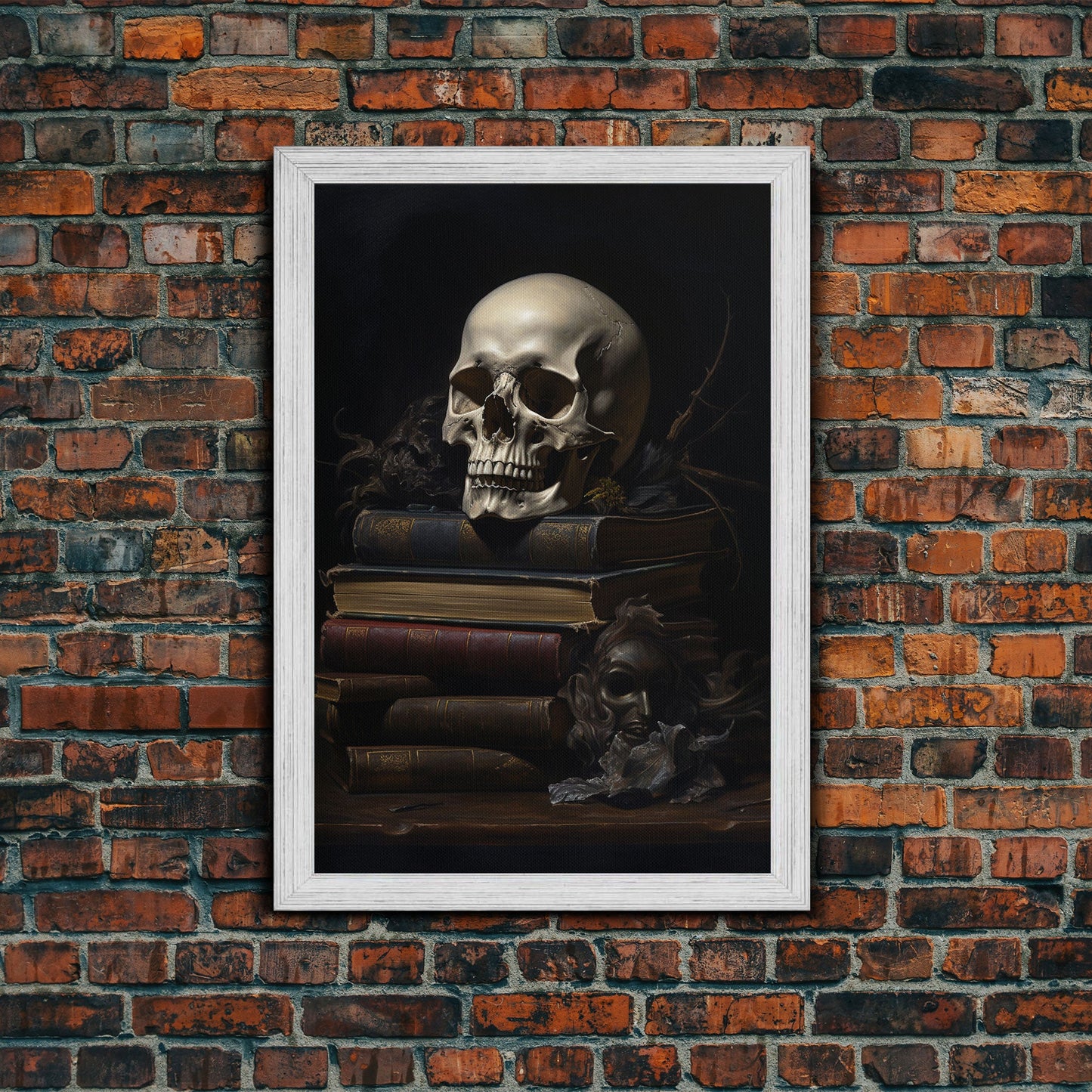 The Witch's Library, Dark Academia, Skull Art, Framed Canvas Print, Halloween Canvas Art, Spooky Goth Art, Victorian Horror Decor