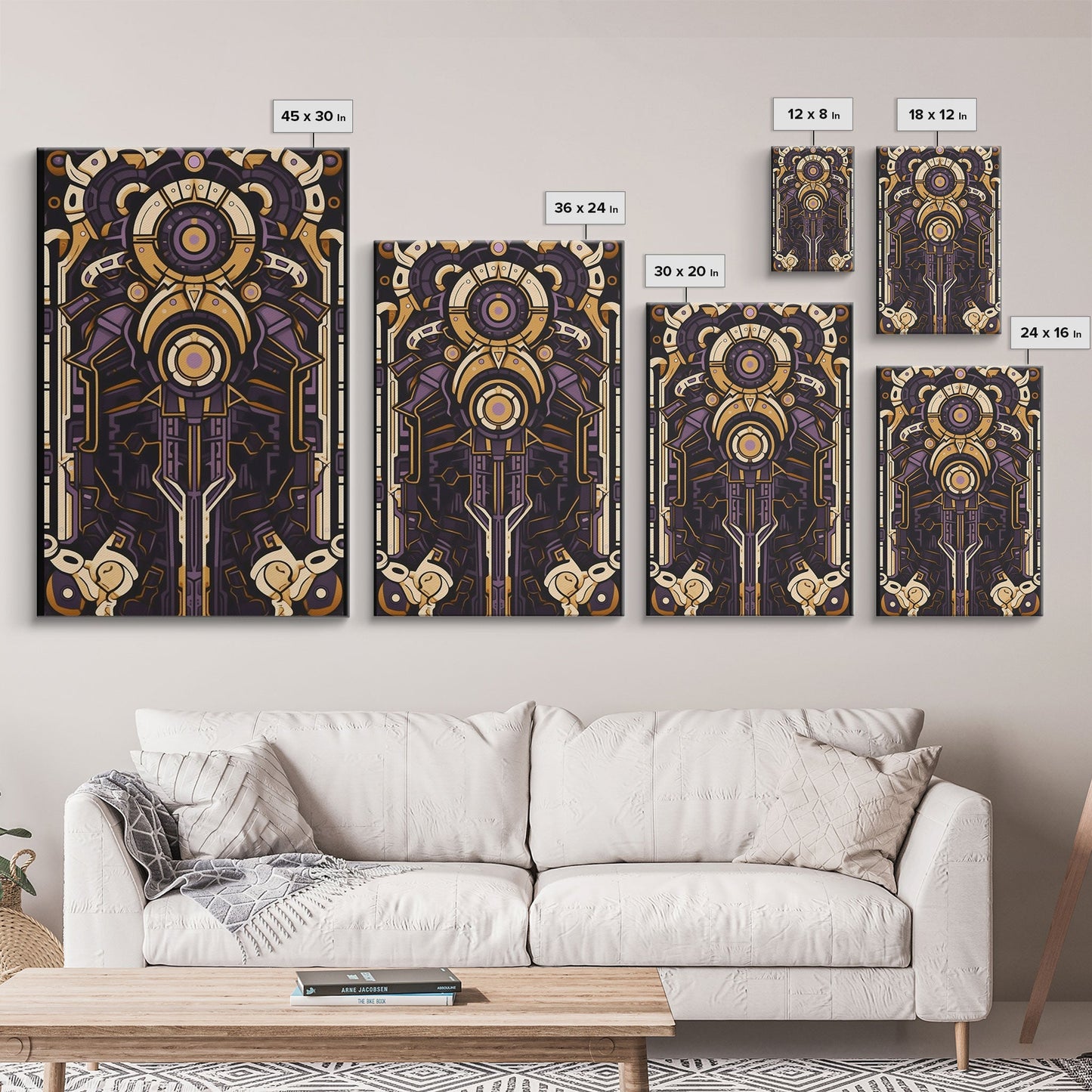 Art Deco Pattern Wall art, Framed Canvas Print, Art Deco, Patterns art, Yellow & purple art, Ornament art, Colorful painting, Light colors