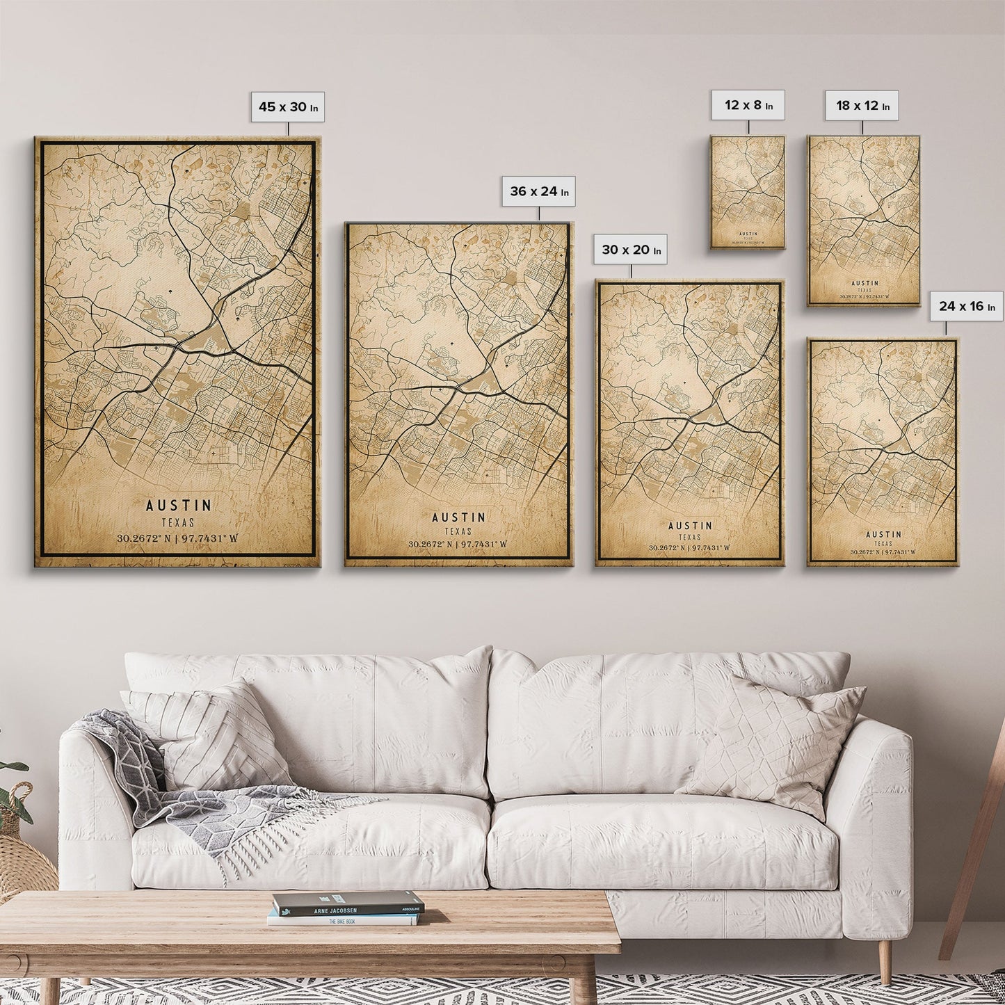 Austin Map Print Canvas or Poster, Texas Map Art, Texas Map Print, Vintage Austin Texas Map Framed Art, Retro / Distressed Office Art