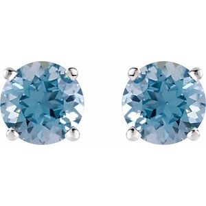 Sterling Silver 8 mm Lab-Grown Aqua Sapphire Earrings