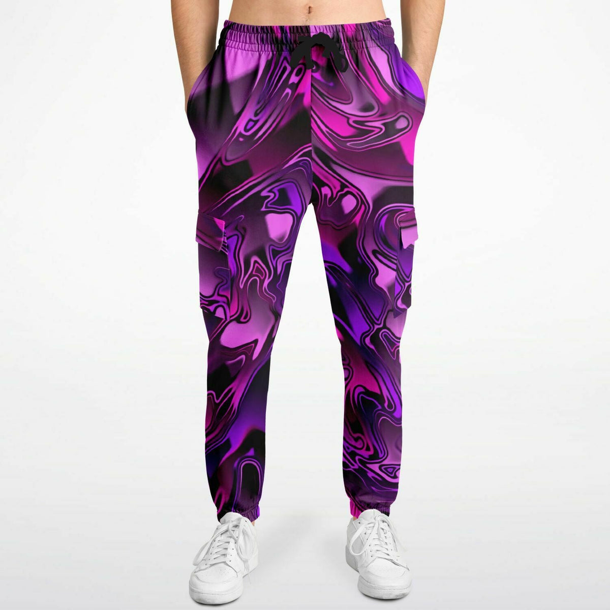 Pink and Purple Chromatic Melt Unisex Cargo Joggers (Fleece Lined)