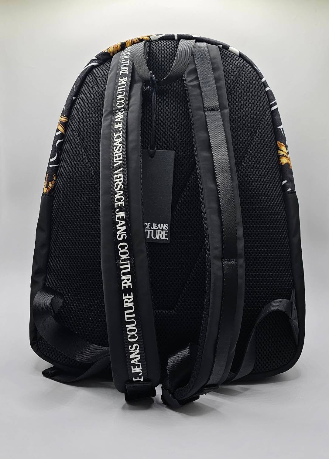 Versace Jeans Couture Logo Black And Yellow Baroque Print Backpack