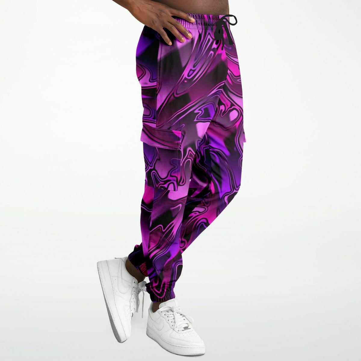 Pink and Purple Chromatic Melt Unisex Cargo Joggers (Fleece Lined)