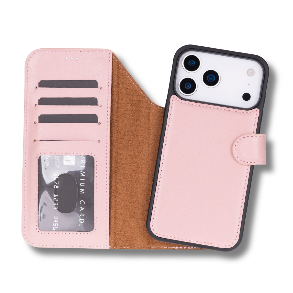 Leather iPhone 18 Pro  Wallet Case – Pink - Austin