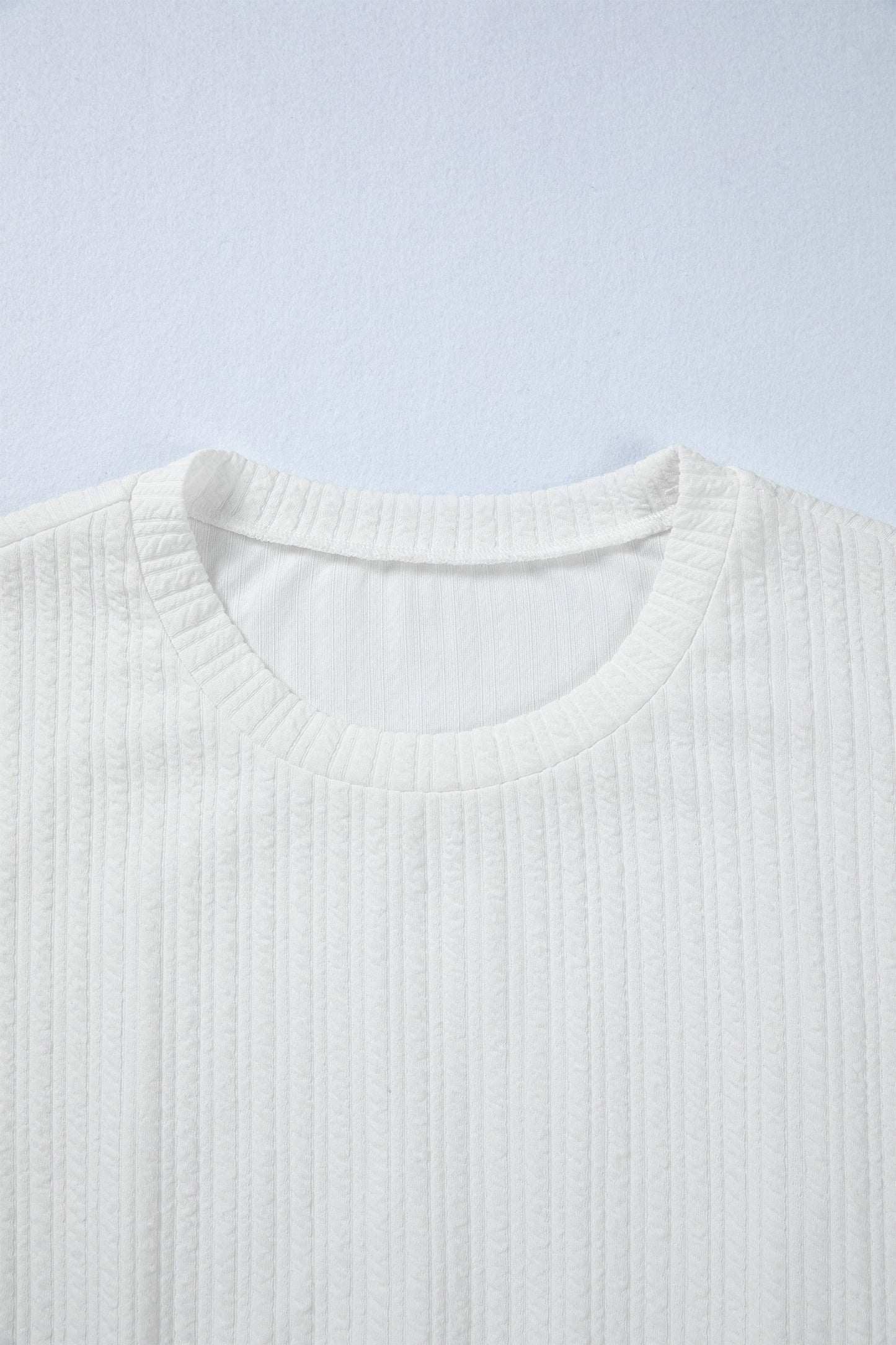 White Solid Color Textured Drop Shoulder Long Sleeve Peplum Top