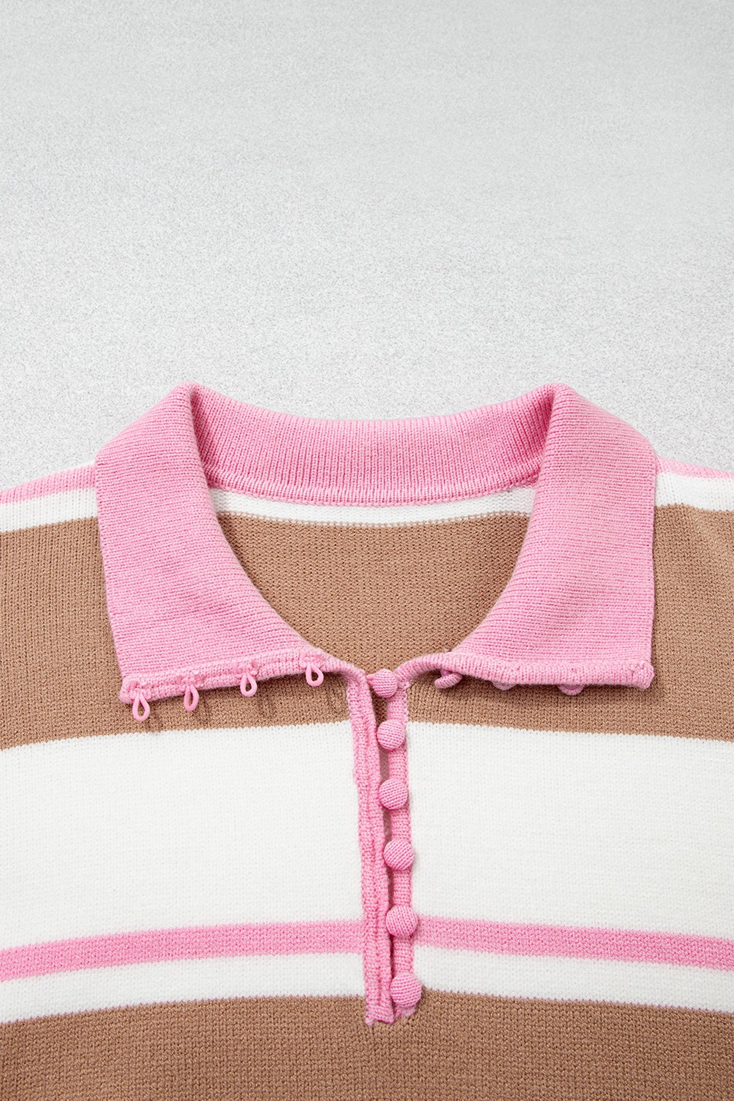 Plus Size Stripe Colorblock Collared Long Sleeve Sweater