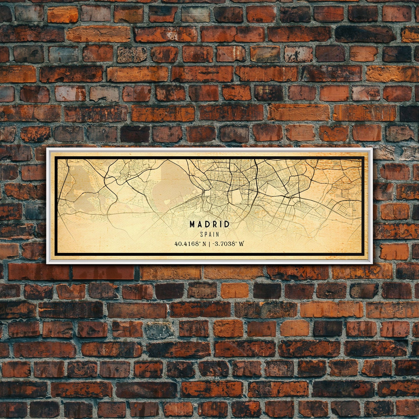 Panoramic Madrid Spain map print poster or framed canvas, Madrid map print poster canvas, city map print poster canvas, Vintage Travel Art