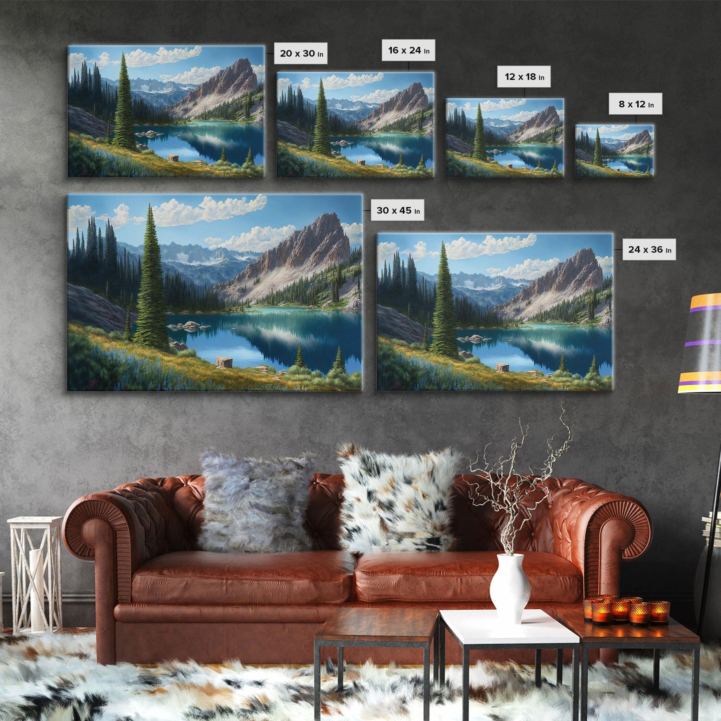 Calm and Serene Landscape Painting, Framed Canvas Print, Canvas Art, Framed wall decor, living room wall art, Pine Tree Lake