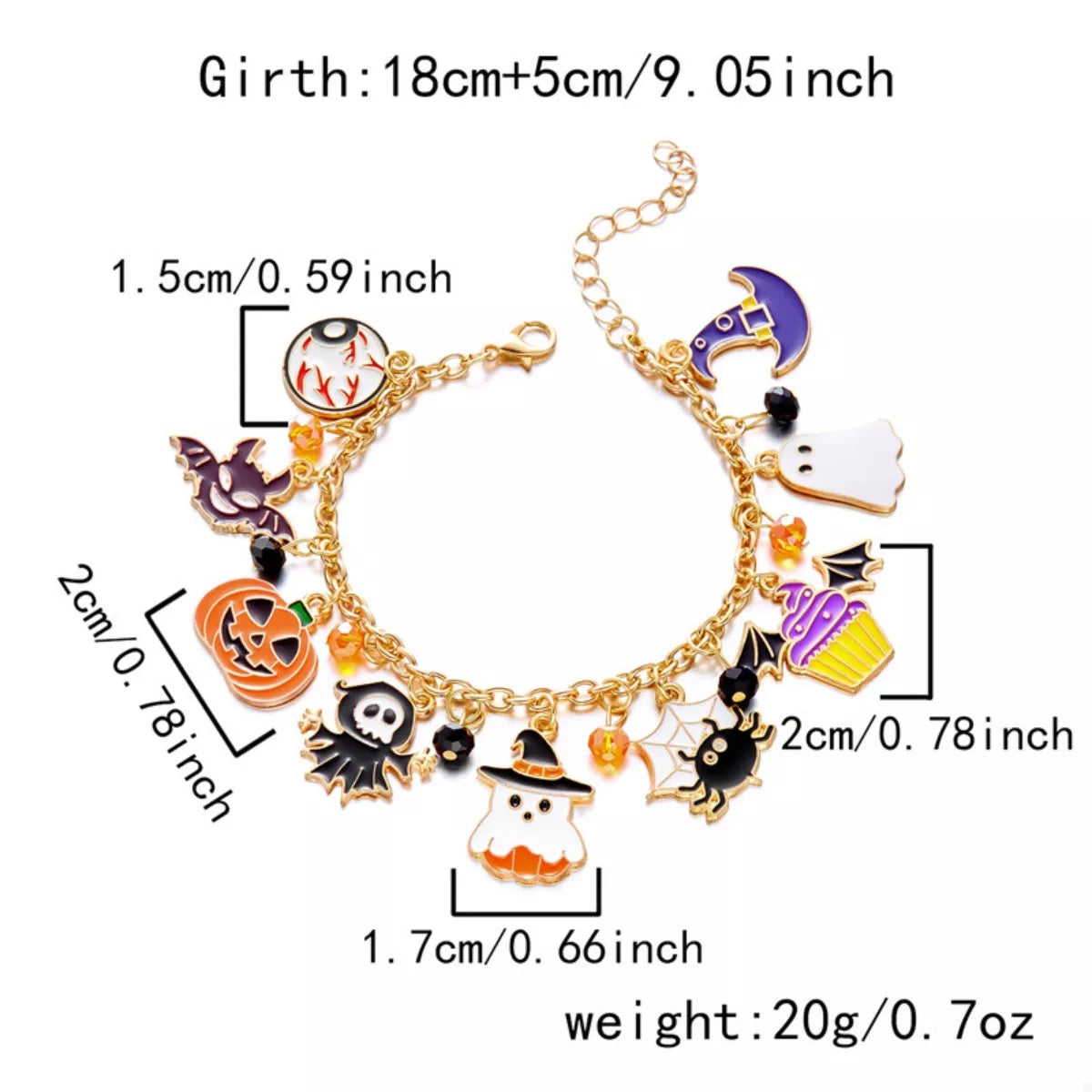 18K Gold-Plated Halloween Charm Bracelet