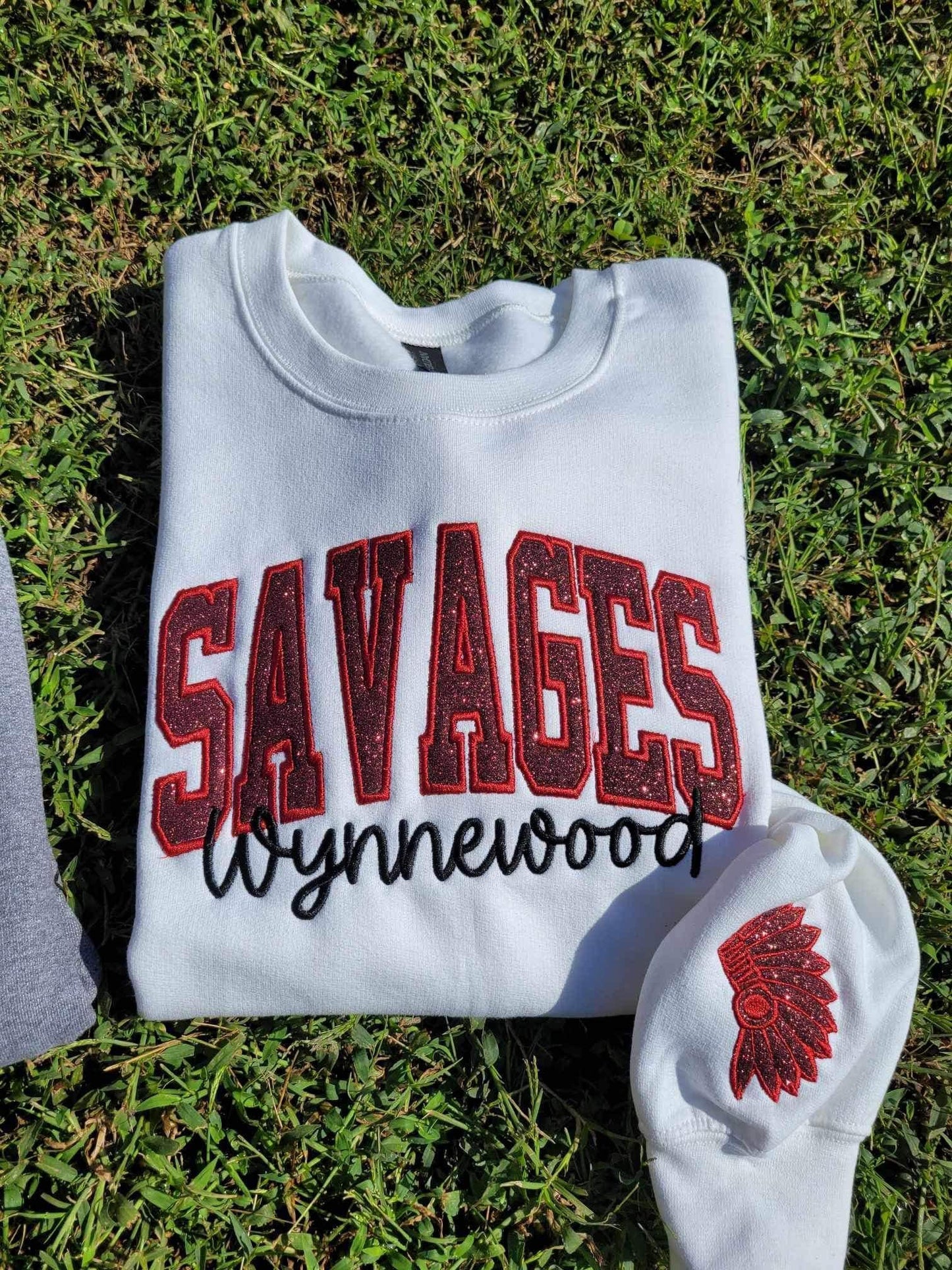 Varsity Glitter Applique Embroidered Shirt | Custom September Script & Personalized Sleeve | Merch Girls