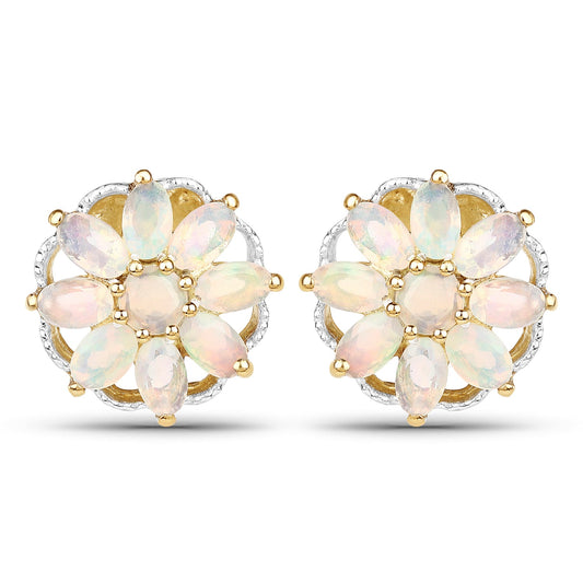 14K Yellow Gold Plated 2.70 Carat Genuine Ethiopian Opal .925 Sterling Silver Earrings