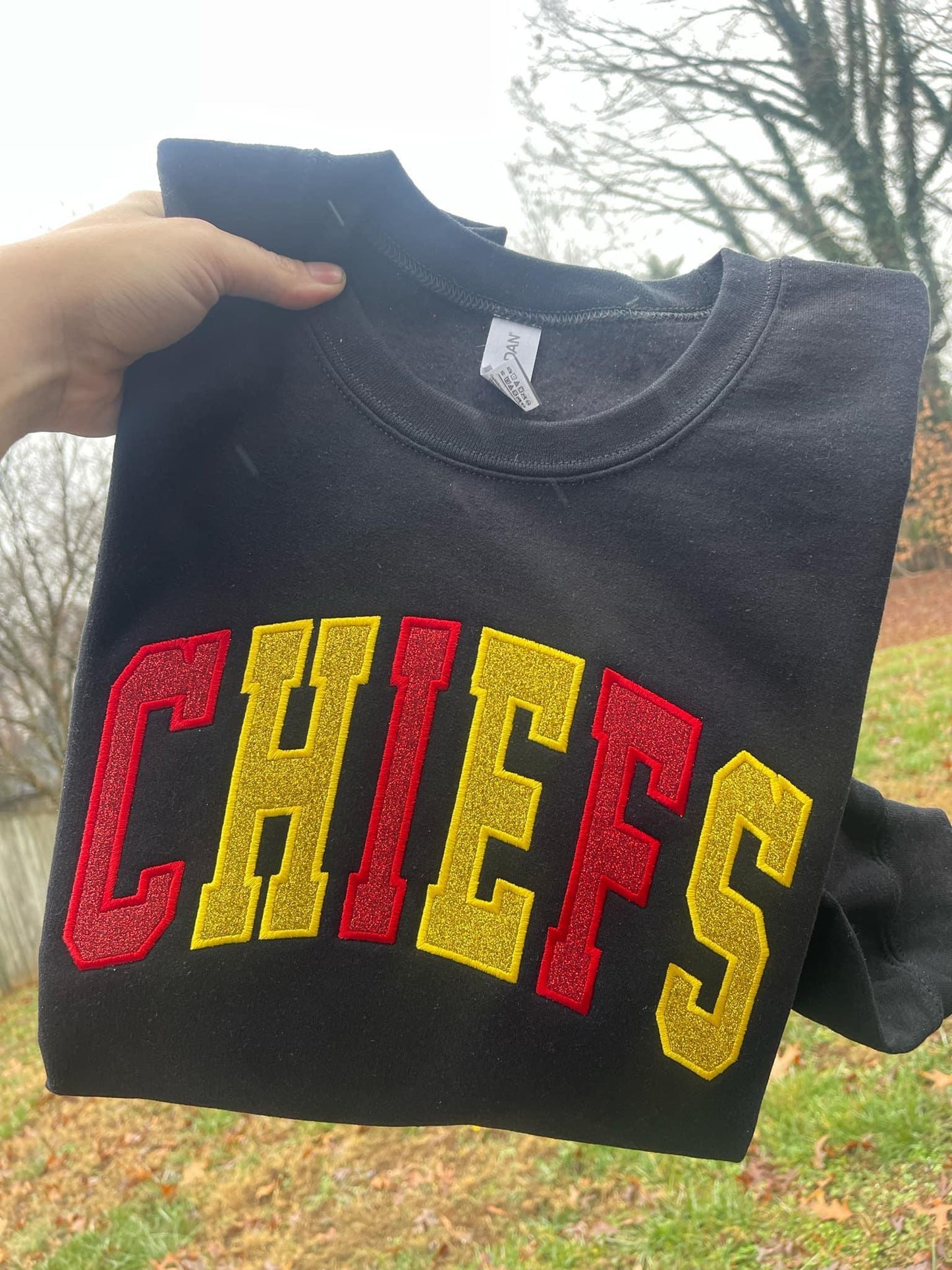 Varsity Two Color Glitter Applique Embroidered Shirt | Custom Personalization Available