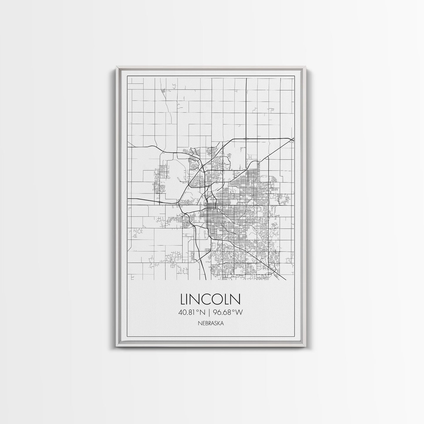 Lincoln Street Map, Nebraska Map, City Map Art, Modern Wall Art, Wall Art, Canvas Print, Travel Wall Decor, Black And White Art, Wife Gift