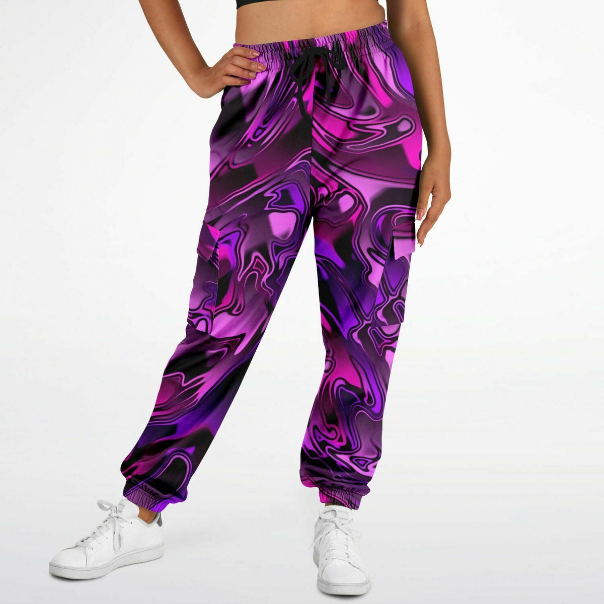 Pink and Purple Chromatic Melt Unisex Cargo Joggers (Fleece Lined)