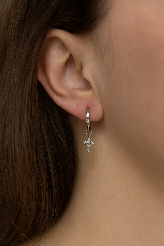 Silver Cross Huggie Earrings