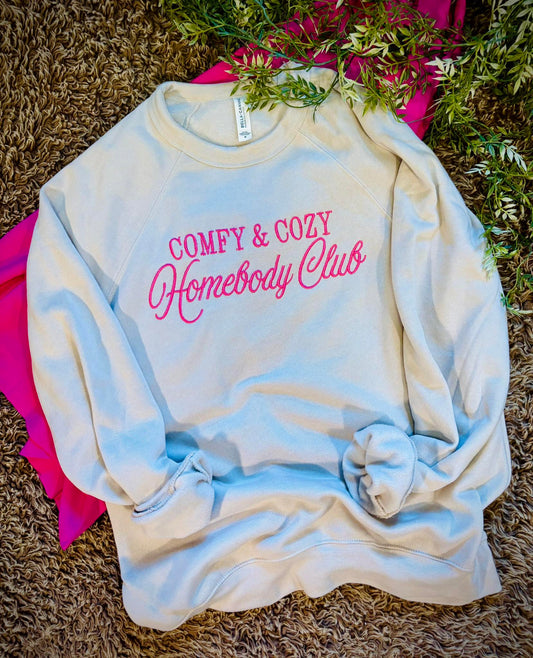 Comfy & Cozy Homebody Club Embroidered Sweatshirt