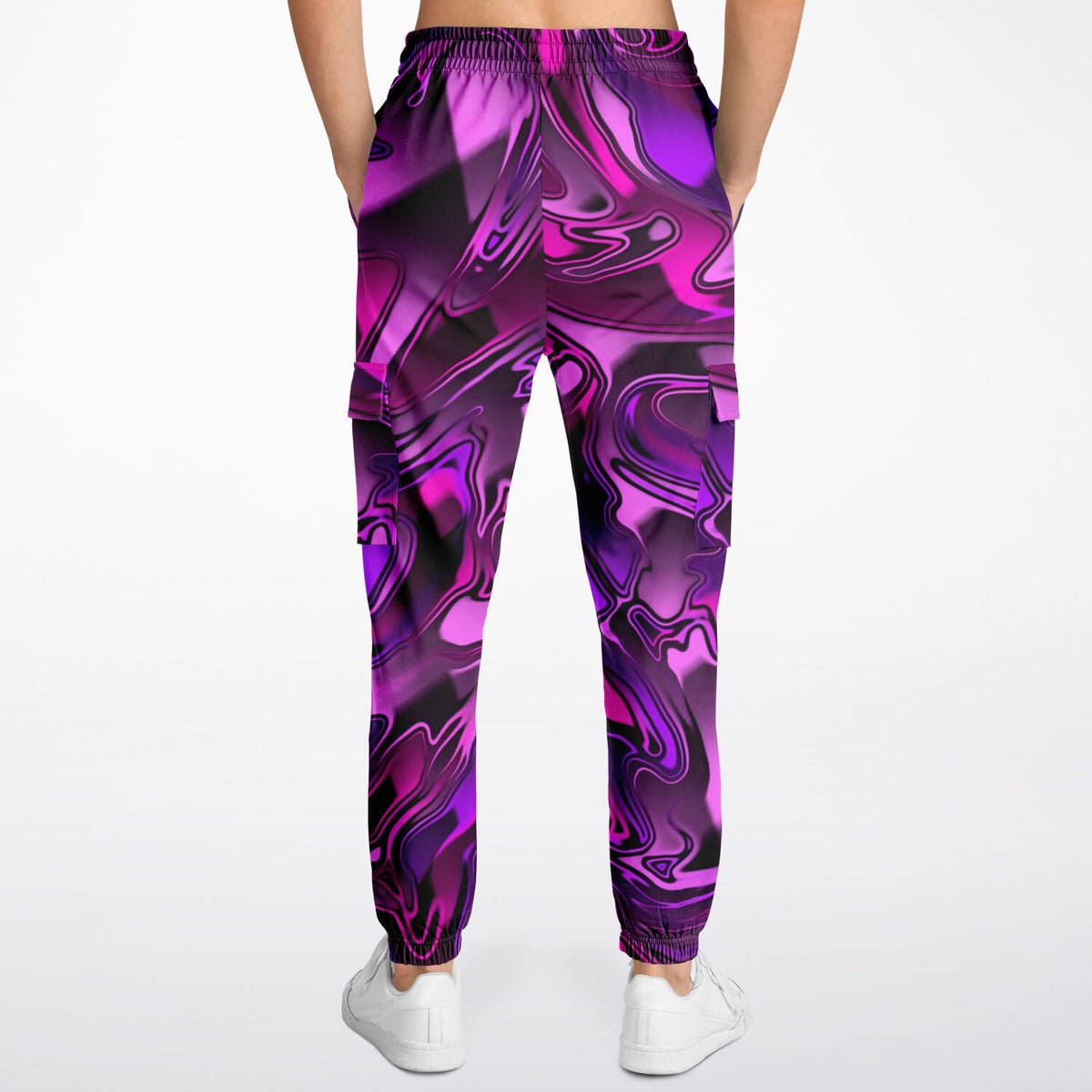 Pink and Purple Chromatic Melt Unisex Cargo Joggers (Fleece Lined)