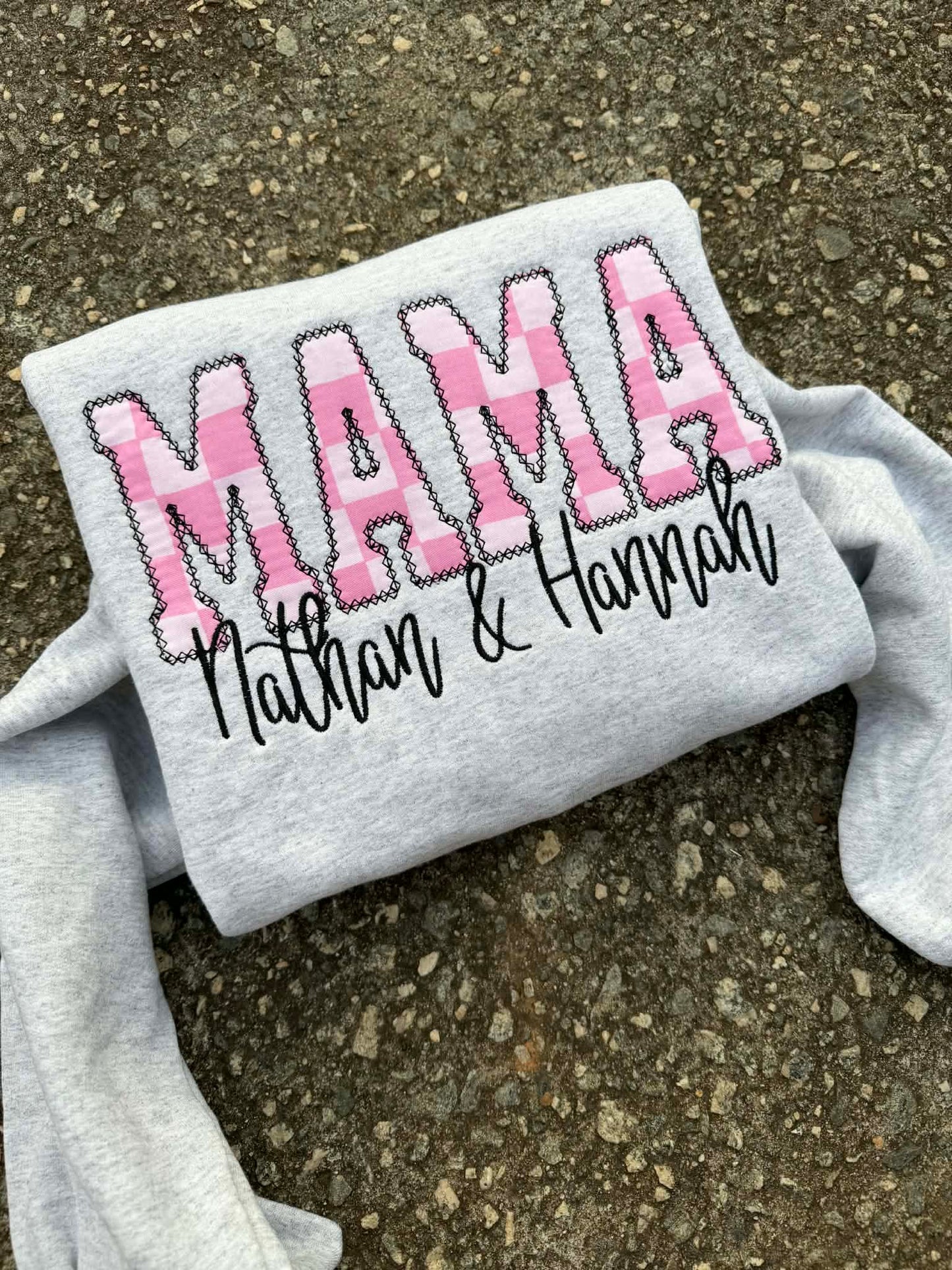 Personalized Mama Diamond Edge Appliqué Shirt | Custom Embroidered Name Shirt