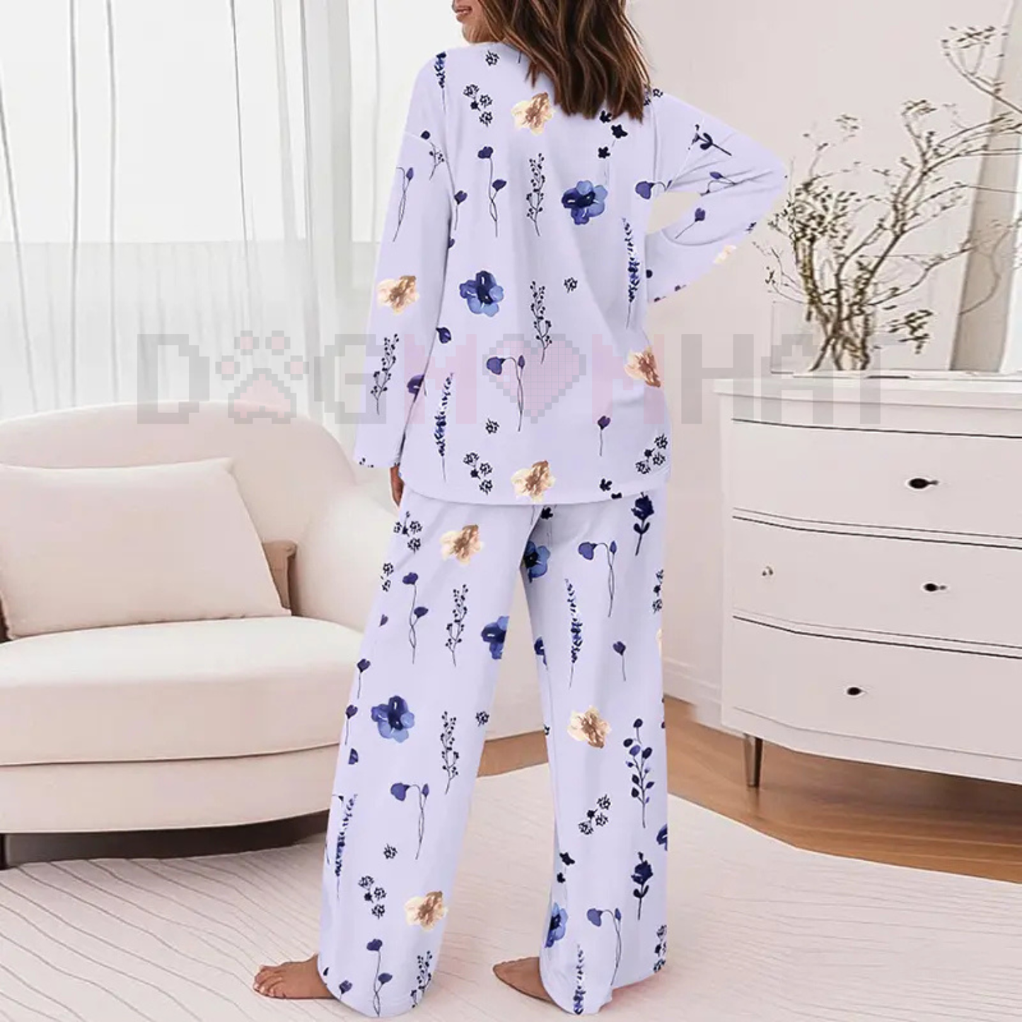 ChicMe Women's Floral Print Round Neck Long Sleeve Top and Casual Floral Pants Sets With Pockets