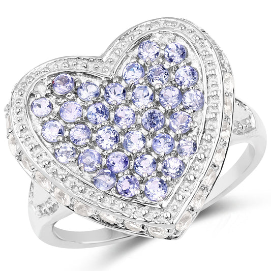 1.81 Carat Genuine Tanzanite and White Topaz .925 Sterling Silver Ring