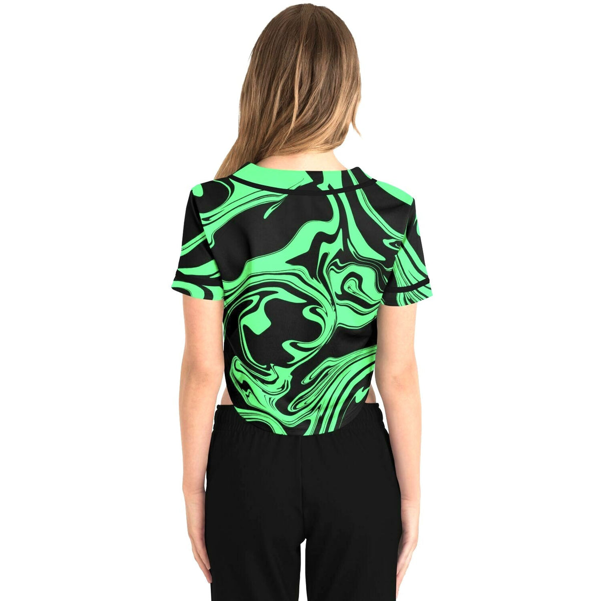 Slime in the Dark Green and Black Oil Spill Cropped Baseball Jersey