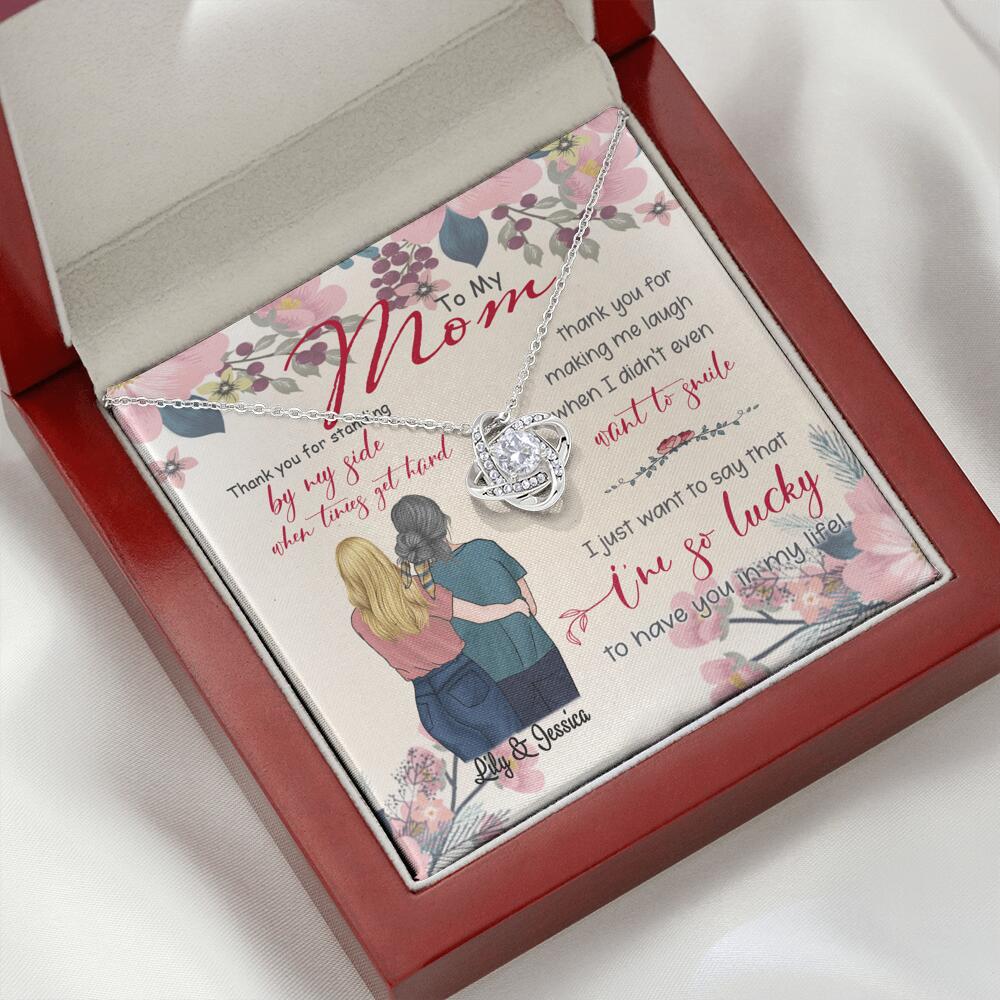 Personalized Message Card Love Knot Necklace Jewelry - Best Gift For Mother's Day - Thank you for standing by my side - IWJMRF