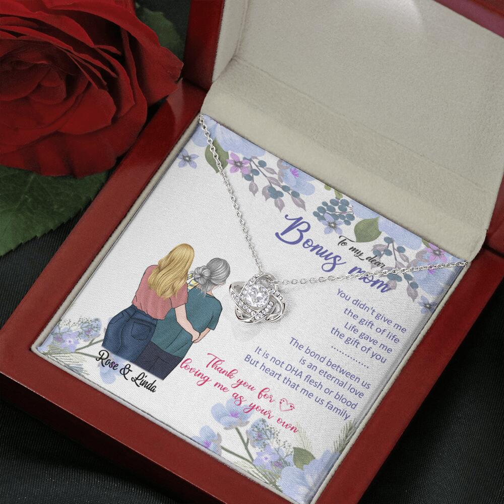Personalized Message Card Love Knot Necklace Jewelry - Best Gift For Mother's Day - To My Bonus Mom