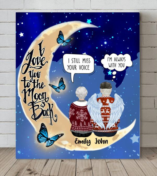 Custom Personalized Old Couple Memorial Canvas  - Memorial Gift For Couple - I Love You To The Moon & Back