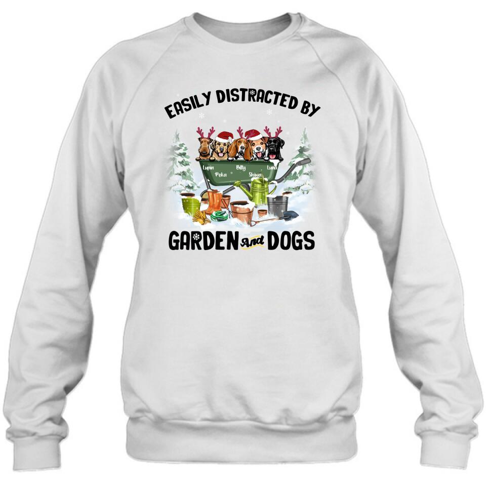 Personalized Xmas Dog Garden Shirt - Up to 5 Dogs - Best Gift For Dog Lover - Easily Distracted By Garden And Dogs