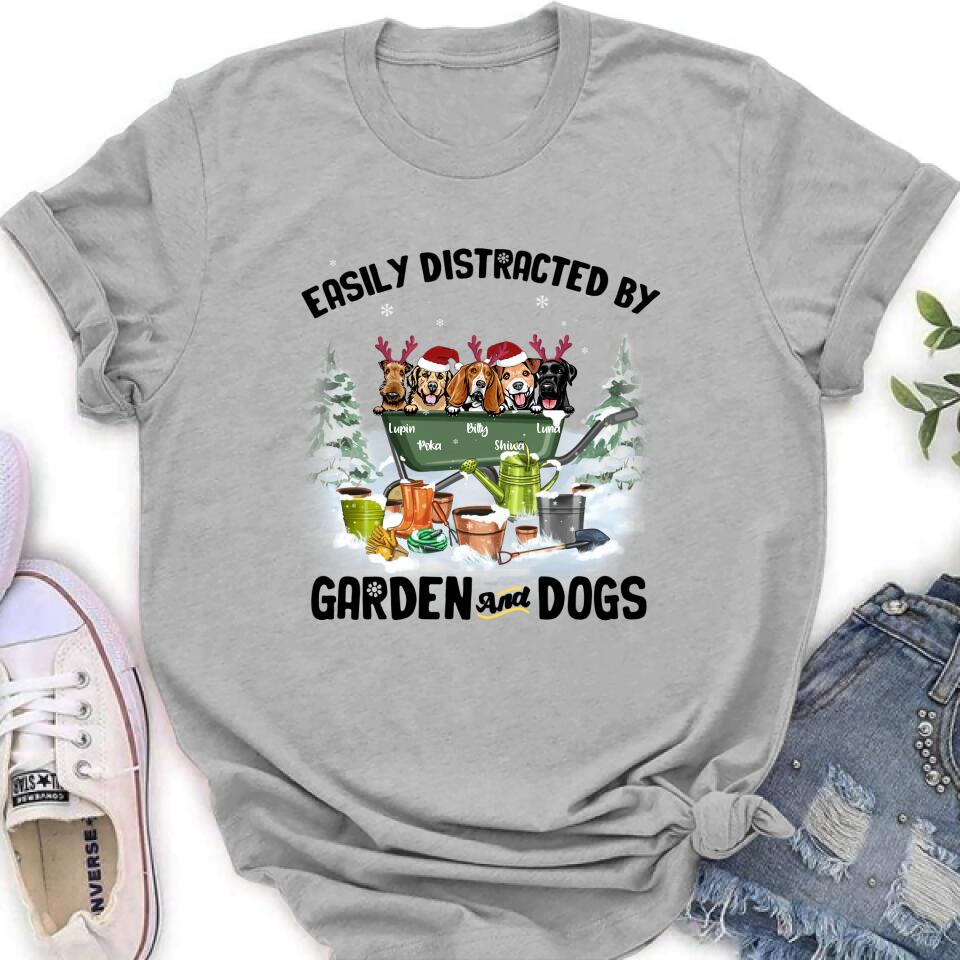 Personalized Xmas Dog Garden Shirt - Up to 5 Dogs - Best Gift For Dog Lover - Easily Distracted By Garden And Dogs