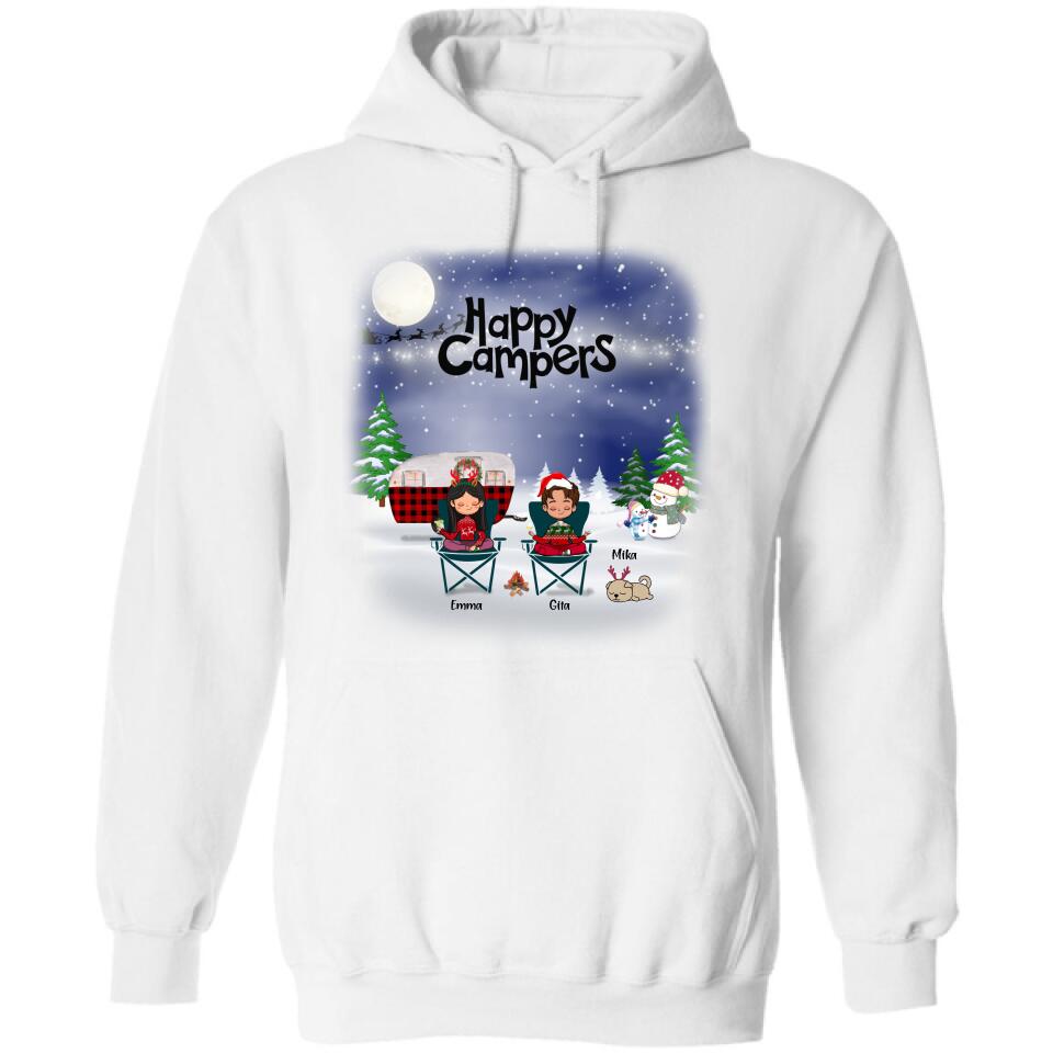 Personalized Couple Camping Xmas T-Shirt/Sweatshirt/Hoodie - Couple With Up to 4 Pets - Christmas Gift For Cat/Dog Lover