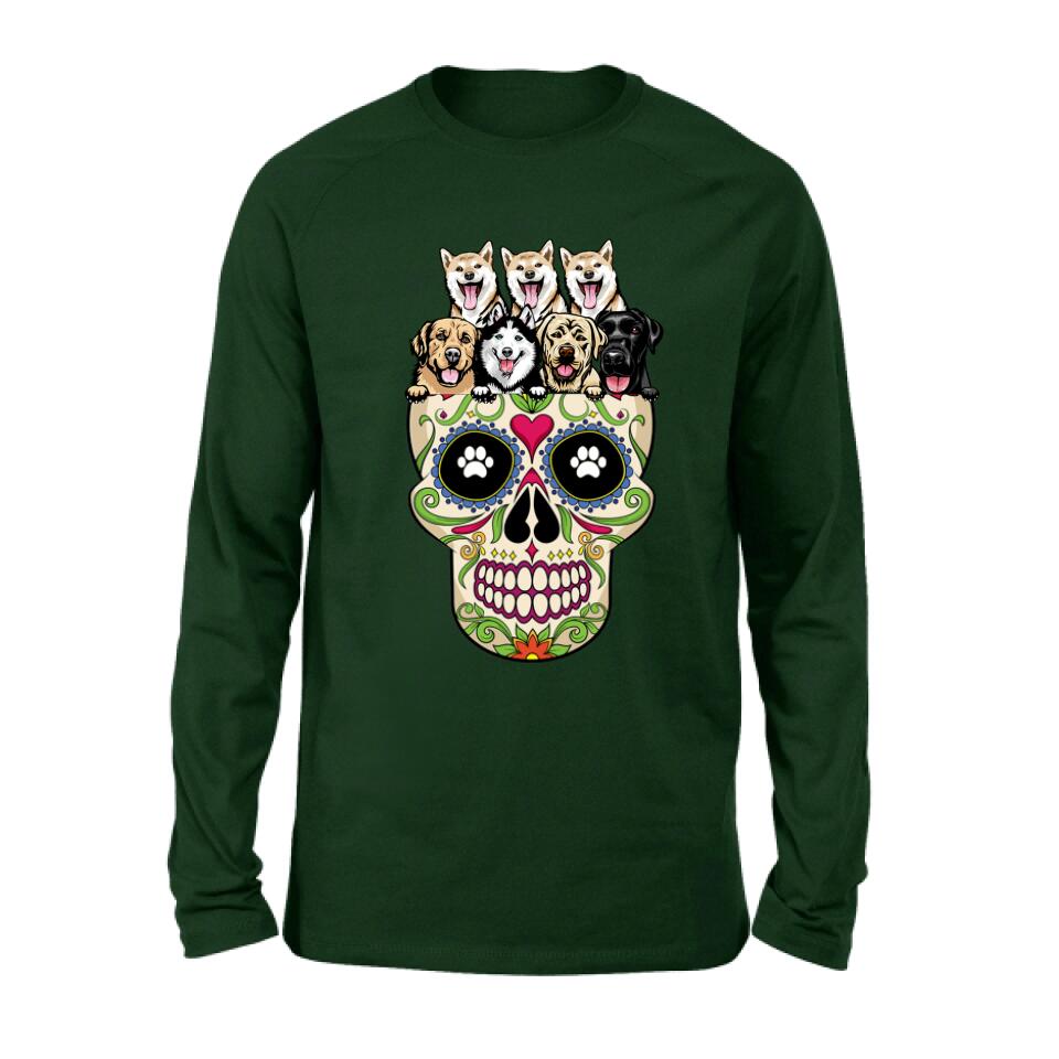 Personalized Sugar Skull Pets T-shirt/Hoodie/Sweatshirt/Sleeve - Gift for Dog/Cat Lovers - Up to 7 Pets