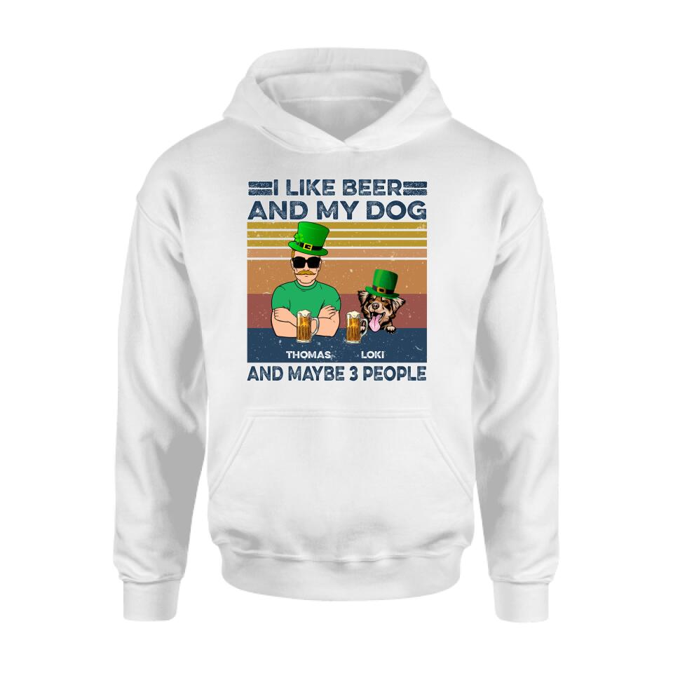 Personalized Dog Shirt/Sweatshirt/Pullover Hoodie - Up to 4 Dogs - St Patrick's Day Gift Idea For Dog Lover - I Like Beer And My Dogs And Maybe 3 People