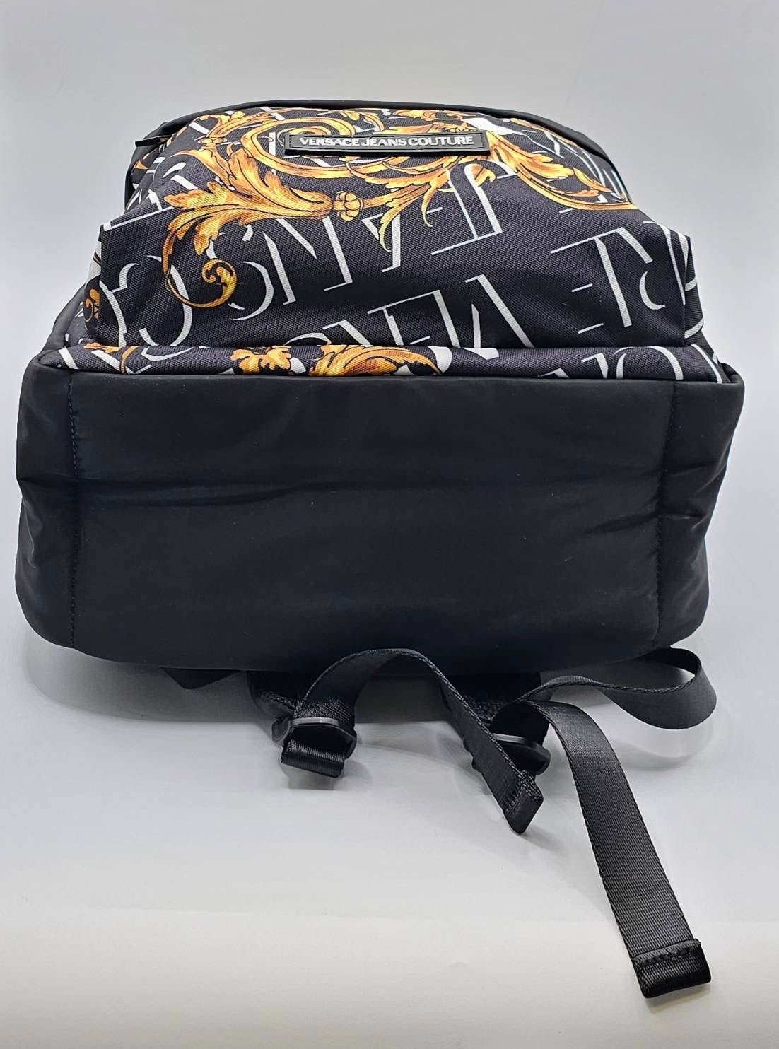 Versace Jeans Couture Logo Black And Yellow Baroque Print Backpack