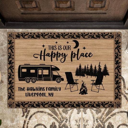 Custom Personalized Camping Doormat - Best Gift for Camping Lovers - This Is Our Happy Place