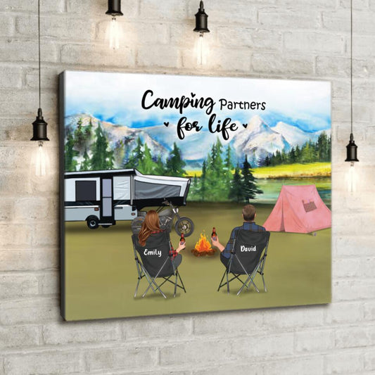 Custom Personalized Camping Canvas - Parents with up to 4 Kids and 2 Pets - Father's Day Gift from Wife to Husband - Camping Partners For Life
