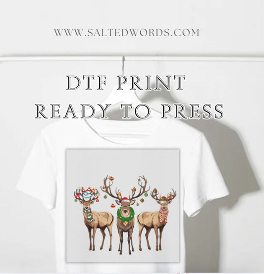 Christmas Deer Festive Deer with lights on antlers DTF print